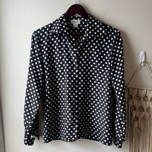 Vintage Christian Dior Button Up Polka Dot Blouse 6